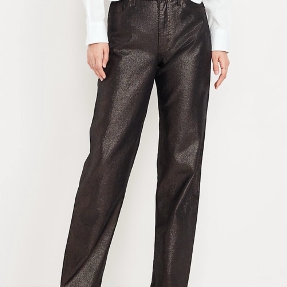 NWT Old Navy High-Waisted Shine OG Loose Jeans, Black Shine, Womens size 0